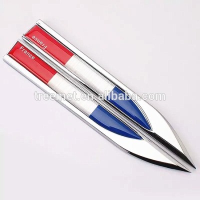 2X French France Flag Car Side Fender Knife Emblem Sticker Badge Decal Metal TM-113